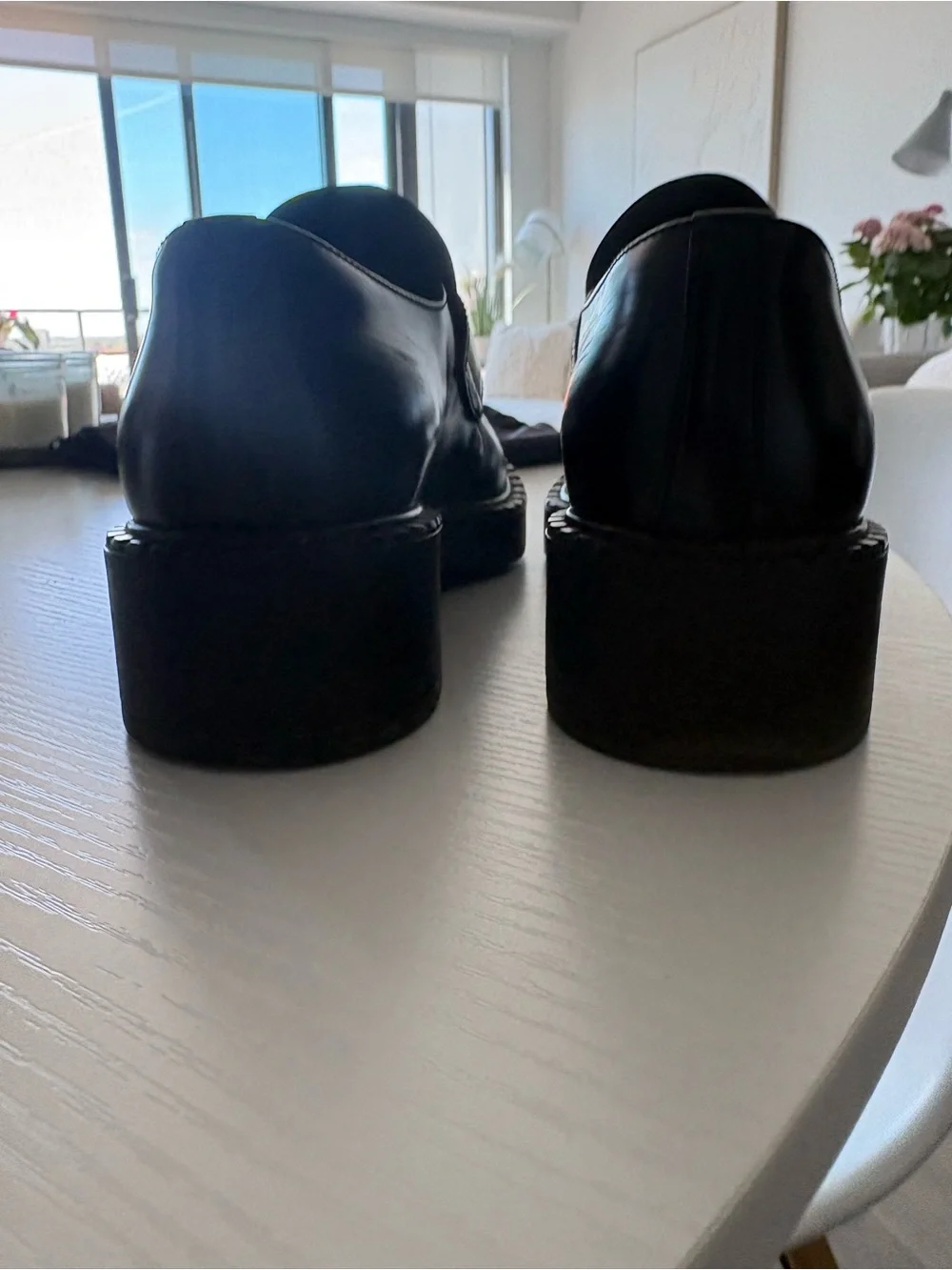 Prada Black Leather Penny Loafers with Silver Triangle Logo - Picture 5 of 12